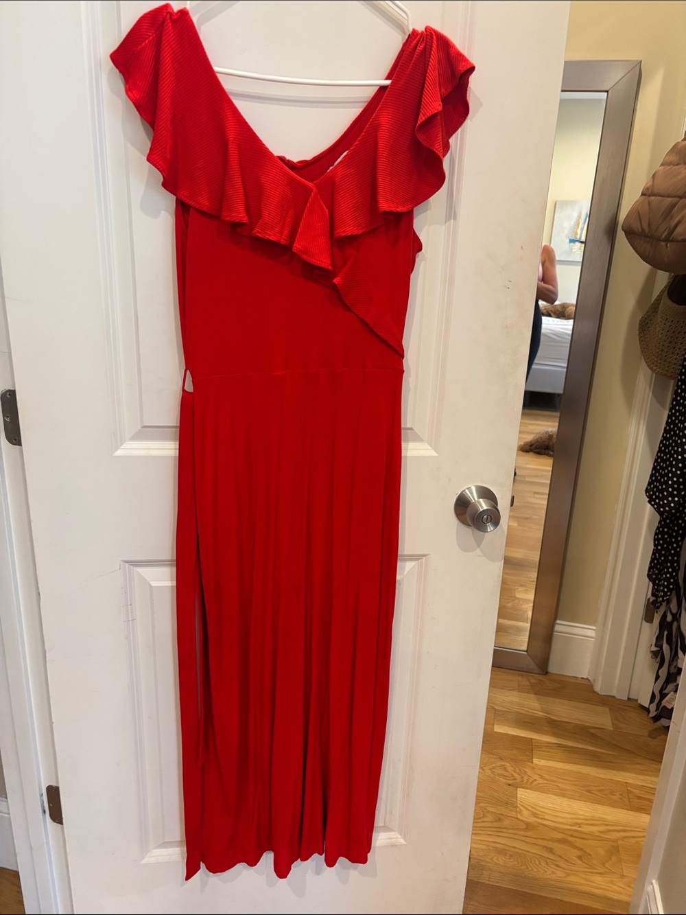 & Other Stories Red Ruffle-Trim Maxi Dress